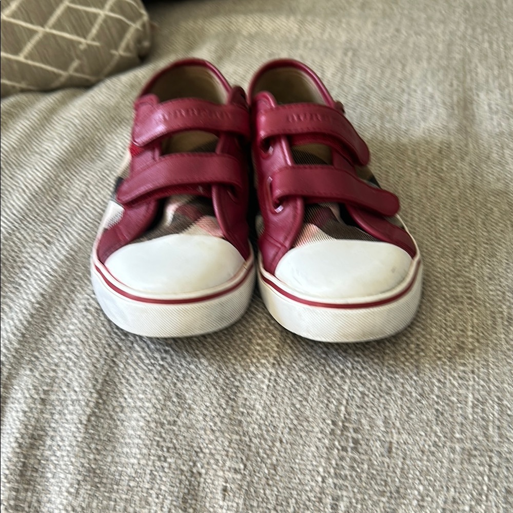 Burberry Red and White Velcro Sneakers Canvas